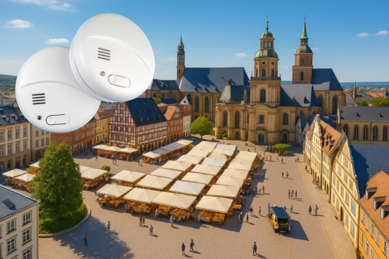 Rauchmelder Hornbach - Marktplatz in Hornbach von oben mit Rauchmeldern