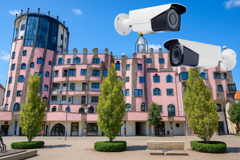 Videoüberwachung in Magdeburg - Blick auf das Hundertwasserhaus in Magdeburg