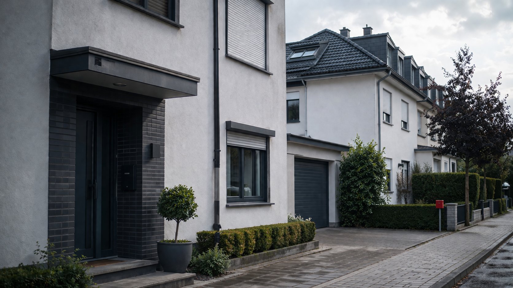 Wohnungseinbrüche 2025: 380 Mio. € Schaden, GDV-Bilanz & wirksamer Schutz 3 Stille deutsche Wohnstraße zur Mittagszeit, typische Tatzeit für Wohnungseinbrüche